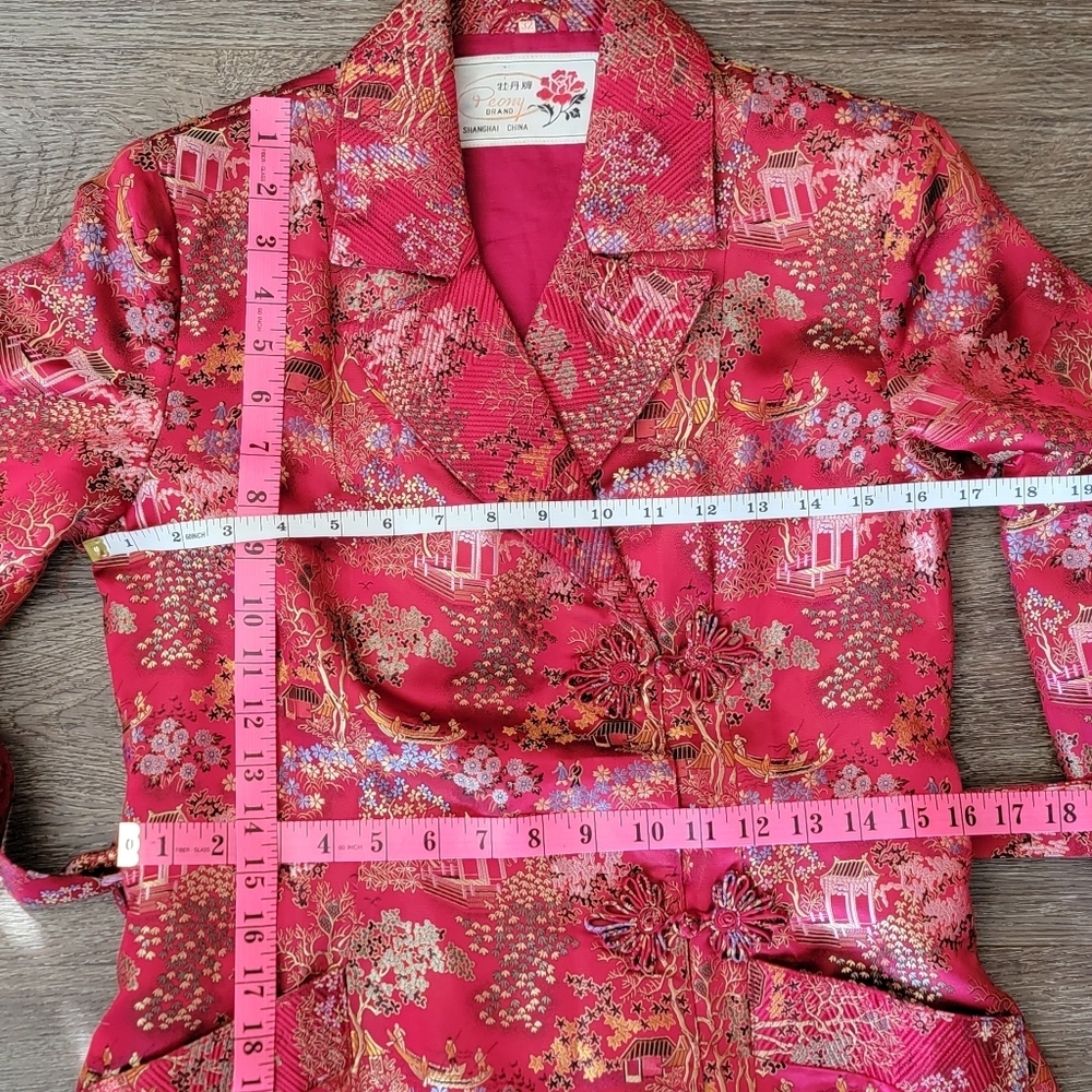 Vintage Kimono Robe Red Brocade Robe #3003 - Picture 11 of 14